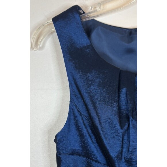 ADRIANNA PAPELL Blue Shimmer Sheath Dress 8 Ruched Split Neck Party Cocktail NEW - Picture 4 of 14